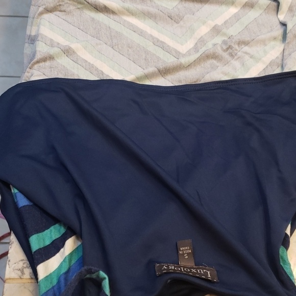 Luxology Halter Sundress Small NWT Teal/Navy/Wht - Picture 7 of 8